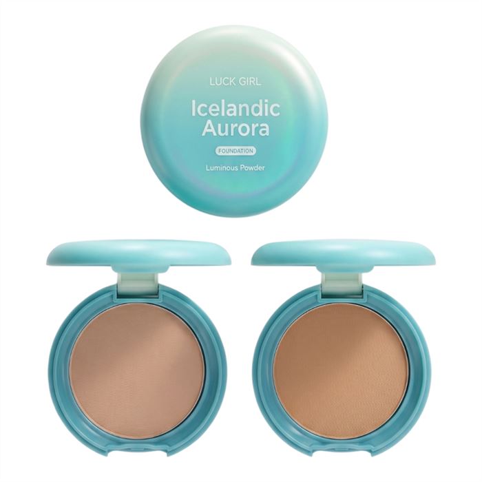 Matte Pressed Powder Compact with Blue-Green Gradient Case
